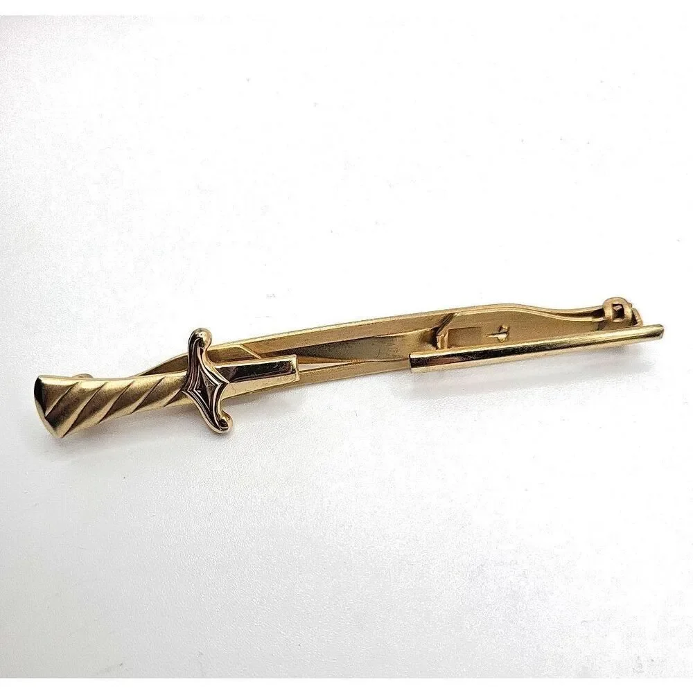 Vintage Goldtone Half Sword  Tie Clip 3.5in wide